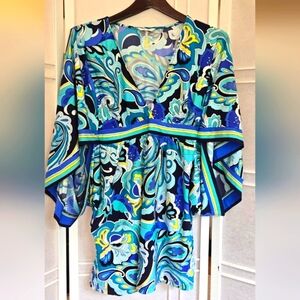 Trina Turk Blue and Yellow Patterned Swim Coverup
